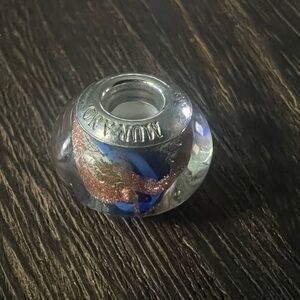 Murano Charm Blue & Gold Sparkle 925 B26